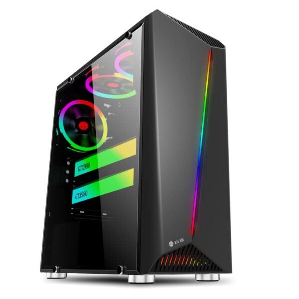Mid Tower Computer Case,with 6PCS 120 mm ARGB Fans ATX Gaming Case, USB3.0 x 1, 290 mm Radiator Support Black (Black) - Image 6