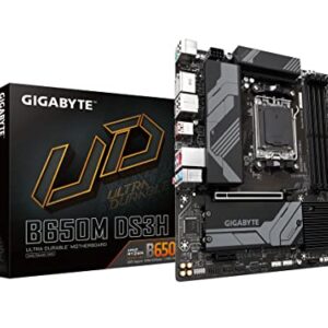 GIGABYTE B650M DS3H (AM5/ LGA 1718/ AMD/ B650/ Micro ATX/ 5-Year Warranty/ DDR5/ PCIe 4.0 M.2/ PCIe 4.0/ USB 3.2 Gen2X2 Type-C/ 2.5GbE LAN/Motherboard) (Renewed)