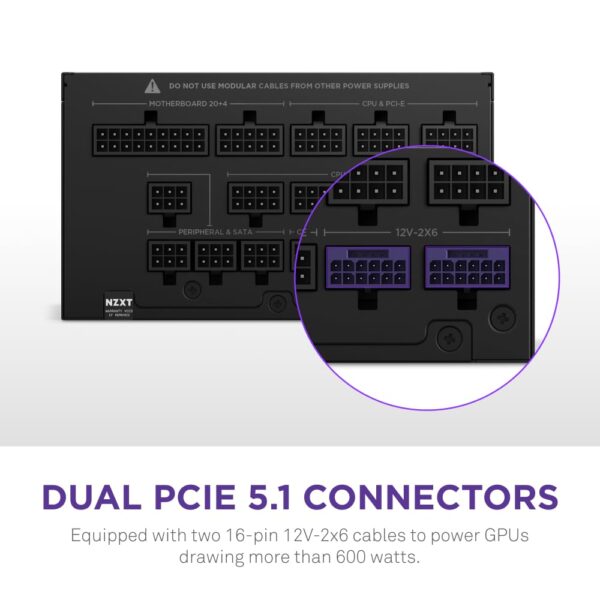 NZXT C1500 Platinum ATX 3.1 | Fully Modular Low-Noise PC Gaming Power Supply | 1500 Watts | 80 Plus Platinum| Dual 12V-2x6 Connectors | Zero Fan Mode | 100% Japanese Capacitors | Black (Renewed) - Image 3
