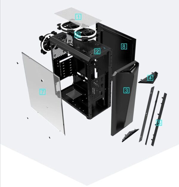 Mid Tower Computer Case,with 6PCS 120 mm ARGB Fans ATX Gaming Case, USB3.0 x 1, 290 mm Radiator Support Black (Black) - Image 3