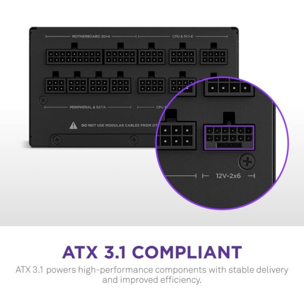 NZXT C850 Gold ATX 3.1 - Fully Modular Low-Noise PC Gaming Power Supply - 850 Watts - 80 Plus Gold - 12V-2x6 Connector - Zero Fan Mode - 100% Japanese Capacitors - Black (Renewed) - Image 3