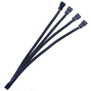 DGFJY 27CM 4-Way PWM Fan Splitter Black Sleeved 4 Pin Cable 4-Pin PWM Connector Fan Extension Cable OD1.4mm Pwm Fan Splitter 1 to 4 Extension Cable 4pin Pwm Fan Hub Pc 4 Way Splitter