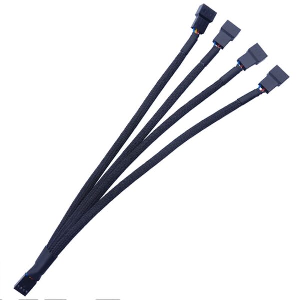 DGFJY 27CM 4-Way PWM Fan Splitter Black Sleeved 4 Pin Cable 4-Pin PWM Connector Fan Extension Cable OD1.4mm Pwm Fan Splitter 1 to 4 Extension Cable 4pin Pwm Fan Hub Pc 4 Way Splitter