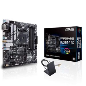 ASUS Prime B550M-A AC AMD AM4 (3rd Gen Ryzen™) Micro ATX Motherboard (PCIe 4.0, WiFi, ECC Memory, 1Gb LAN, HDMI 2.1/D-Sub, 4K@60HZ, Addressable Gen 2 RGB Header and Aura Sync) (Renewed)