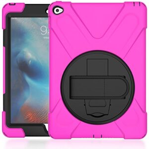 JIJIAO Pirate Series Three-in-one Anti-Drop Shell, dust-Proof, Shock-Proof, Equipped with 360-degree Rotating Multi-Function Handle, Hand Strap Shoulder Strap, Suitable for iPad6 / Air2 (Rose RED)