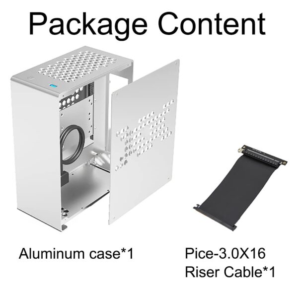 ITX Mini PC Gaming Case Aluminum Alloy Computer Desktop Micro Size Chassis Front I/O USB Port Airflow Dissipate Heat Panel Vertical Mount Riser Cable Silver - Image 7