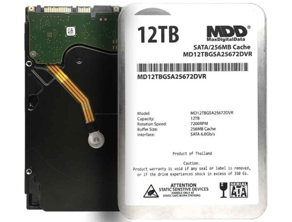 MDD 12TB 7200 RPM 256MB Cache SATA 6.0Gb/s 3.5inch Internal Hard Drive for Surveillance Storage (MD12TGSA25672DVR) - 3 Years Warranty (Renewed)