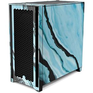 Skinit Decal Gaming Skin Compatible with Corsair 4000D Tempered Glass Mid-Tower ATX Case - Skinit Originally Designed Aqua Blue Marble Ink Design