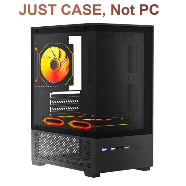 Micro ATX Case, MATX PC Case with 3 X 120mm5V 3-Pin ARGB Fan Pre-Installed, Panoramic View Tempered Glass Front & Side Panel, Black - Image 4