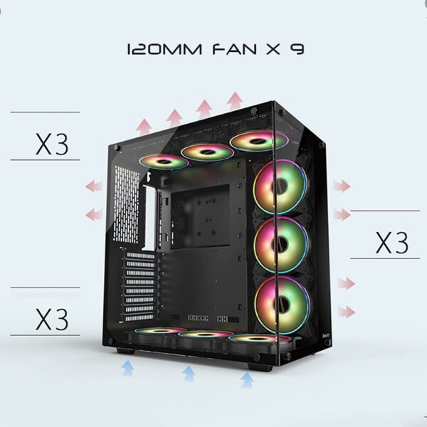 LINGYUN lingyun Compatible with ATX MATX Mini ITX Computer Case in The Tower Double Sided Side Transparent Gaming Case RGB Fan Cooling Desktop Hardware Storage Box Black 9 diamond fans - Image 6