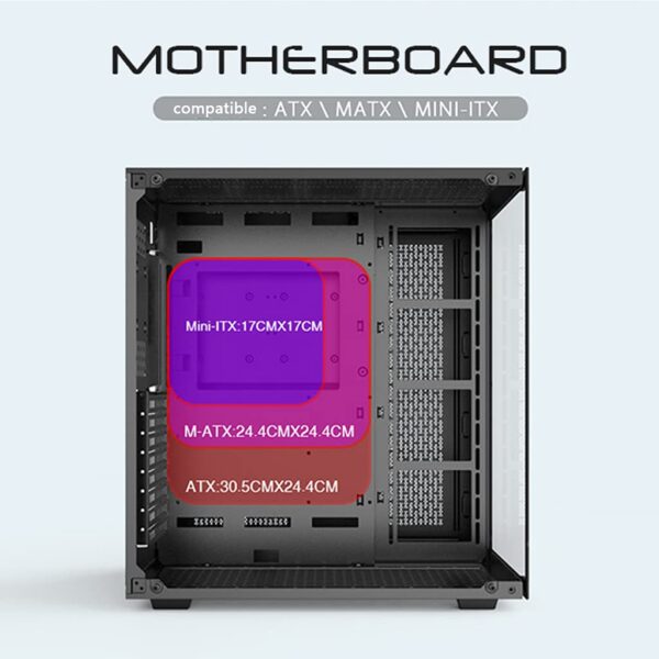 LINGYUN lingyun Compatible with ATX MATX Mini ITX Computer Case in The Tower Double Sided Side Transparent Gaming Case RGB Fan Cooling Desktop Hardware Storage Box Black 9 diamond fans - Image 3