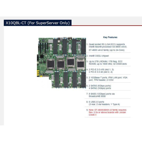 X10QBL-CT for Server Quad Socket R3 Motherboard E5-8800 V4/V3 E7-4800 V4/V3 2.0X 10GBase-T Ports (LGA2011) DDR3 - Image 4
