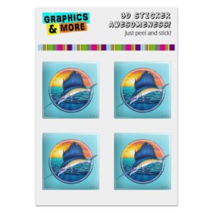 Sailfish Billfish Fishing Deep Sea Sport Computer Case Modding Badge Emblem Resin-Topped 1 Stickers - Set of 4
