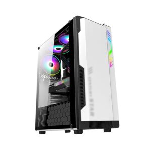 Mid-Tower Case,Computer Game Case,ATX,MICROATX,ITX Case,Tempered Glass Side Panel,Suitable for Gaming and Office Work,6 Fans (Color : White)
