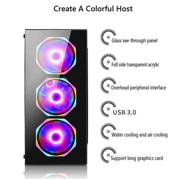 HDYD Gaming Case,Mid-Tower PC Gaming Case ATX/M-ATX/ITX - Front I/O USB 3.0 Port - Tempered Glass Front Panel, Acrylic Glass Side Panel - Free Blue Fan (Size : 4 Fan) - Image 2