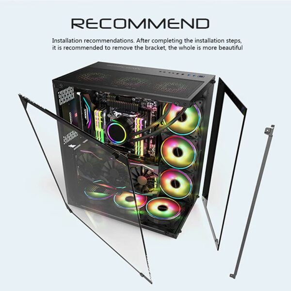 LINGYUN lingyun Compatible with ATX MATX Mini ITX Computer Case in The Tower Double Sided Side Transparent Gaming Case RGB Fan Cooling Desktop Hardware Storage Box Black 9 diamond fans - Image 2