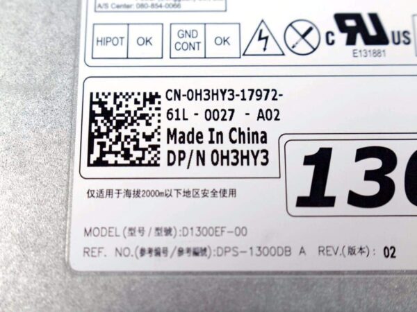 Dell Precision T7600 T7610 1300W 2 Fan 100-240V Power Supply Unit PSU D1300EF-00 0H3HY3 CN-0H3HY3 6MKJ9 MF4N5 (Renewed) - Image 7