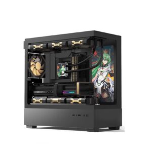 Computer Case 270° Tempered Glass Mid-Tower Case - Compatible with M-ATX/ITX Motherboard - 9 Fan Positions - Supports Water Cooling - Support Back Insertion of Motherboard(Black)