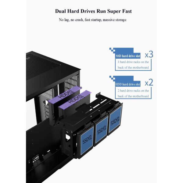 Computer Cases, Mid-Tower PC Gaming Case ATXM-ATX/ITX - Front I/O USB 3.0 Port - 3 Sided Glass - 10 Fan Installation Position - Water Cooling Installation Ready - Image 5