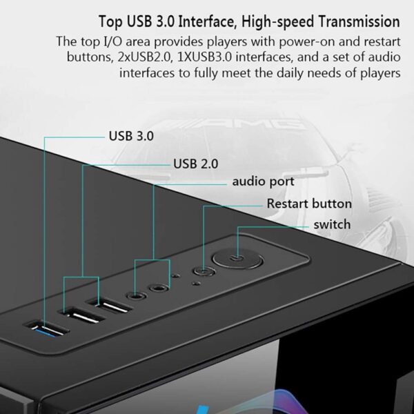 HDYD Gaming Case,Mid-Tower PC Gaming Case ATX/M-ATX/ITX - Front I/O USB 3.0 Port - Tempered Glass Front Panel, Acrylic Glass Side Panel - Free Blue Fan (Size : 4 Fan) - Image 6