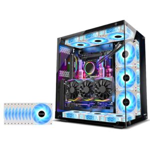 LINGYUN lingyun Compatible with ATX MATX Mini ITX Computer Case in The Tower Double Sided Side Transparent Gaming Case RGB Fan Cooling Desktop Hardware Storage Box Black 9 diamond fans
