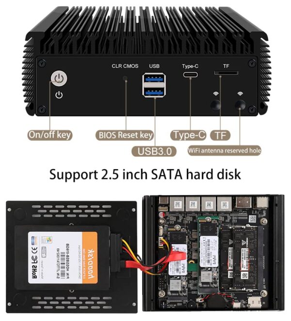 CWWK Newly Upgrade V5 Version N5105 i226-V Softroute Mini-Host/PVE/ESXI Fansless Energy Saving PC (V5-N5105-16G-256G) - Image 6