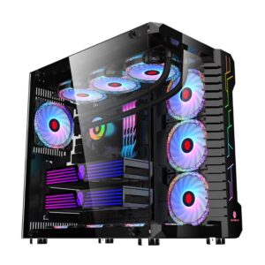 Gaming pc Case ATX Computer Game mid Tower 3.0 USB Tempered Glass Panel with 10PCS ARGB Fans Control Remote Black