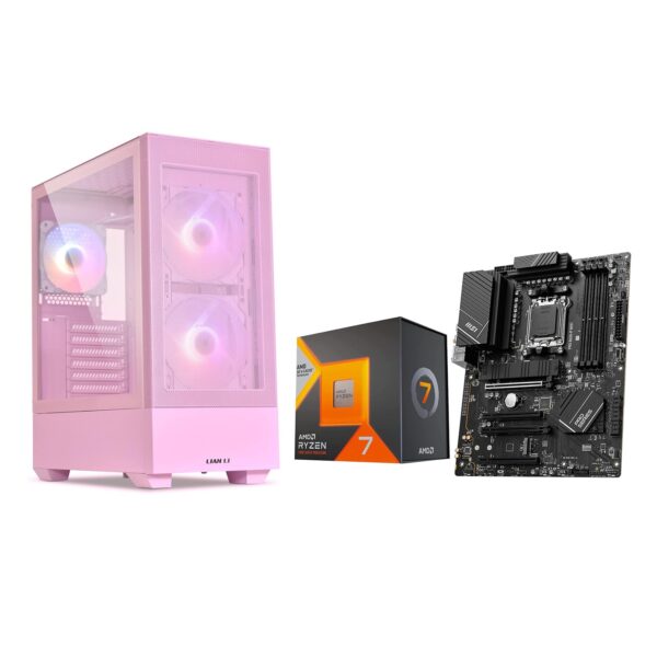 AMD Ryzen 7 7800X3D 8-Core16-Thread Desktop Processor + MSI PRO B650-P WiFi ProSeries Motherboard (AMD AM5, ATX, DDR5, PCIe 4.0) + LIAN LI LANCOOL 205 MESH C Desktop Computer Case Pink