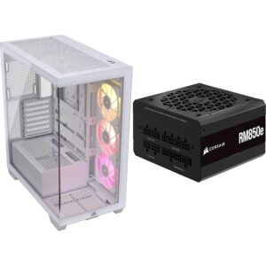 CORSAIR iCUE Link 3500X RGB Mid-Tower ATX PC Case + CORSAIR RM850e Fully Modular ATX Power Supply - White