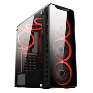 CiT Blaze Red PC Gaming Case Mid-Tower ATX - Tempered Glass, for Enhanced Gaming | Black