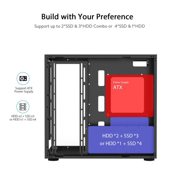 SZD S580 ATX Mid-Tower PC Case, Desktop Gaming Computer Chasssis, Front I/O USB Type-C Port, Dual Tempered Glass Panels, High-Airflow Perforated Top Panel, Fan not Included(Black) - Image 6