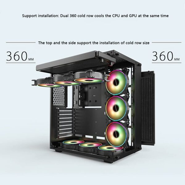 LINGYUN lingyun Compatible with ATX MATX Mini ITX Computer Case in The Tower Double Sided Side Transparent Gaming Case RGB Fan Cooling Desktop Hardware Storage Box Black 9 diamond fans - Image 5