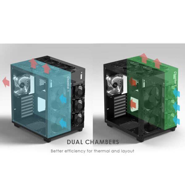 anidees AI Crystal Cube AR V2 Dual Chamber Tempered Glass EATX/ATX PC Gaming Case with 5 RGB Fans / 2 LED Strips - Black AI-CL-Cube-AR2 - Image 5
