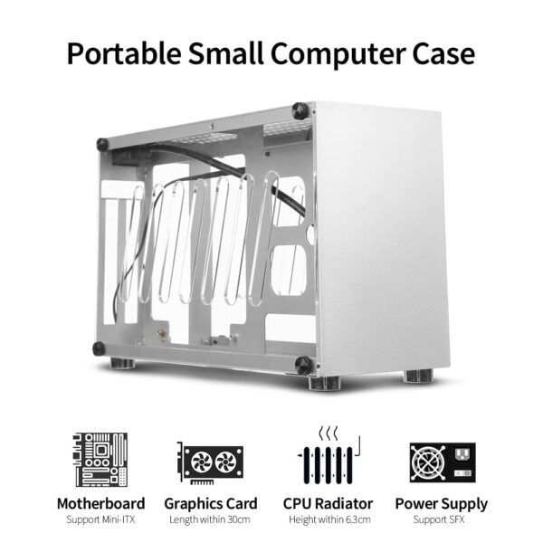 YIWENG Portable Small Computer Case Aluminum Shell Support Mini-ITX Motorad 300mm Graphics Card 63mm Height CPU Radiator Silver - Image 2