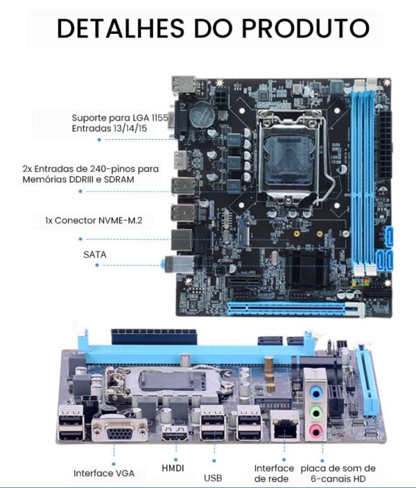 10/100/1000Mbps Motherboard Lga1155 Chipset Intel H61 Socket I3/i5/17 16gb Usb (H61), Intel CPUs 2-3 Generation - Image 2