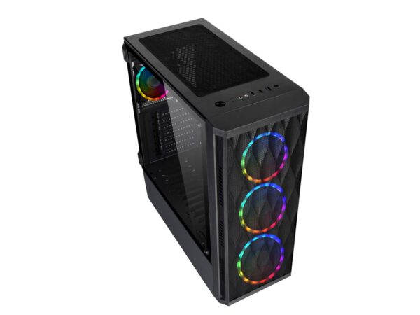 ESGAMING E-ATX Mid Tower Gaming Case with USB 3.0 Port and 4 ×120mm RGB Fan Pre-Installed, High Airflow Computer Case with Polygonal Mesh Front Panel, Crystalline Tempered Glass and Lighting System - Image 2