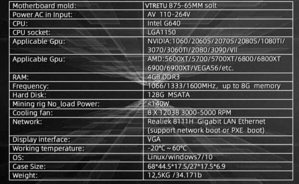 JWWYJ Ethereum Mining Rig System, Complete Crypto Miner with Windows10，Including 8gpu Mining Motherboard、2000w Power Supply、CPU、Ssd、Ram、PSU Computer Case Mining Machine（Without Gpu - Image 6