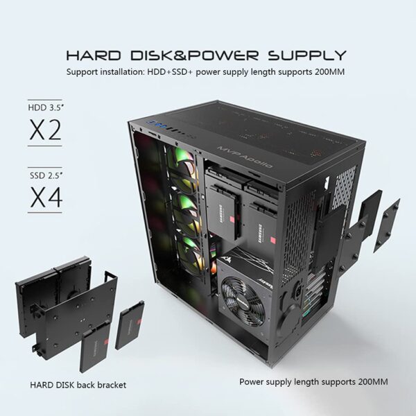 LINGYUN lingyun Compatible with ATX MATX Mini ITX Computer Case in The Tower Double Sided Side Transparent Gaming Case RGB Fan Cooling Desktop Hardware Storage Box Black 9 diamond fans - Image 4