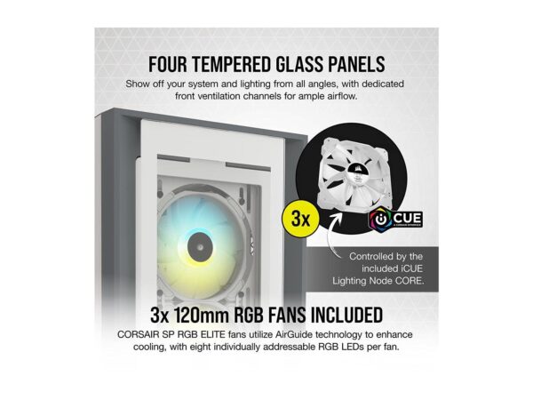 Corsair iCUE 5000X RGB Tempered Glass Mid-Tower ATX PC Smart Case (CC-9011213-WW) - White (Renewed) - Image 5