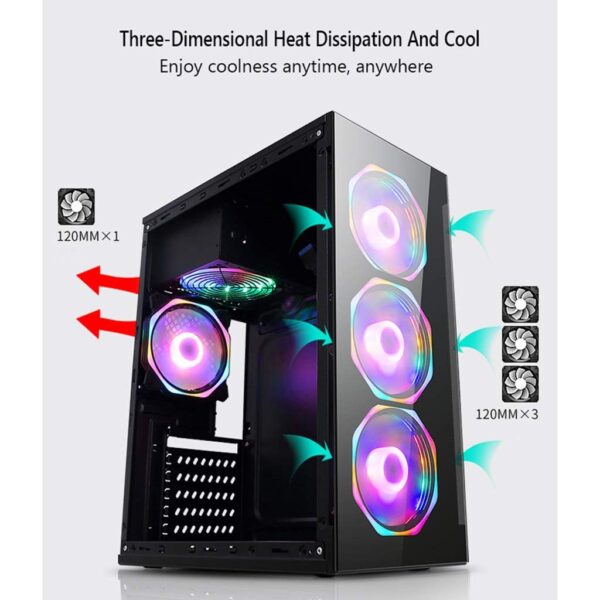 HDYD Gaming Case,Mid-Tower PC Gaming Case ATX/M-ATX/ITX - Front I/O USB 3.0 Port - Tempered Glass Front Panel, Acrylic Glass Side Panel - Free Blue Fan (Size : 4 Fan) - Image 5