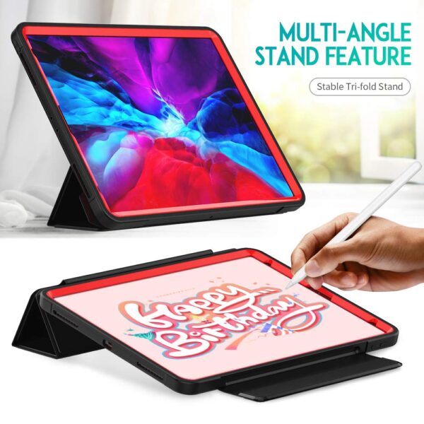 TianTa New iPad Pro 11 Case 2nd Generation 2020 & 2018, Slim Leather Full Body Hard Back Shell Protective Smart Cover with Built-in Screen Protector & Pencil Holder for iPad Pro 11 inch,Black/Red - Image 3