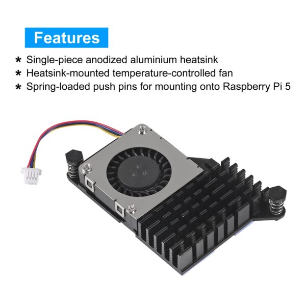 for Raspberry Pi 5 Active Cooler Fan Heatsink Aluminum Speed Adjustable PWN Cooling Fan Heat Sink Radiator Speed Control for Raspberry Pi 5 - Black - Image 4