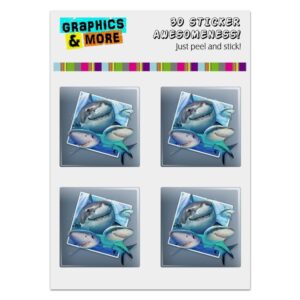 Sharks Ocean Selfie Picture Computer Case Modding Badge Emblem Resin-Topped 1 Stickers - Set of 4