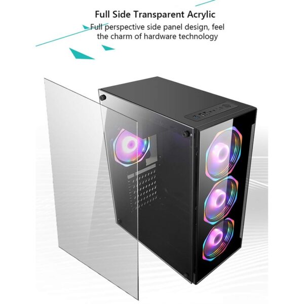 HDYD Gaming Case,Mid-Tower PC Gaming Case ATX/M-ATX/ITX - Front I/O USB 3.0 Port - Tempered Glass Front Panel, Acrylic Glass Side Panel - Free Blue Fan (Size : 4 Fan) - Image 4