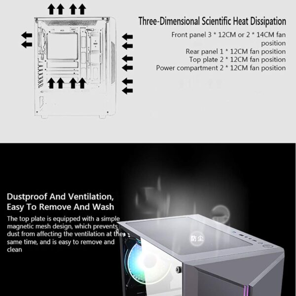 HDYD Gaming Case,Mid-Tower PC Gaming Case ATX/M-ATX/ITX - Front I/O USB 3.0 Port - Acrylic Side Panel - 8 Fan Position - Water-Cooling Ready (Size : 1 Fan) - Image 5