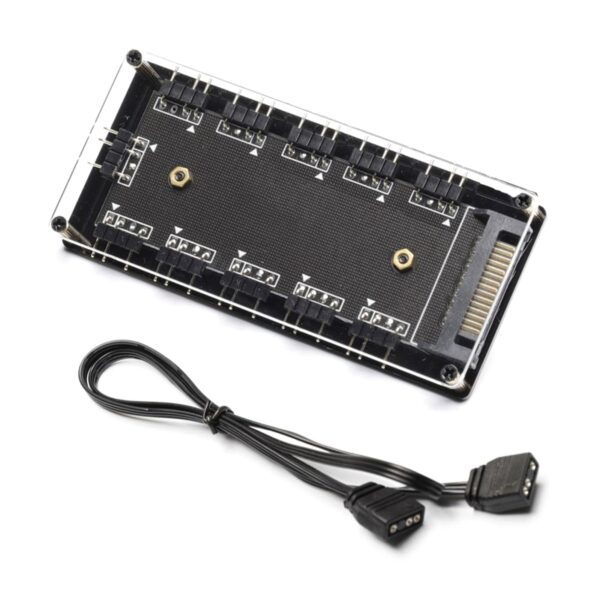 Yuly Fan Hub ARGB Cable Splitter Hub Adapter Computer Tabletop PC Accessories 10-in-1 for Motherboard Accessories Rgb Fan Hub