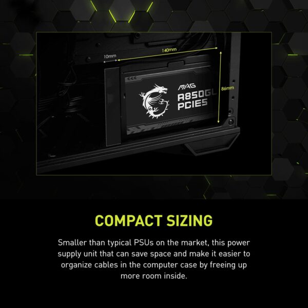 MSI MAG A850GL PCIE 5 & ATX 3.0 Gaming Power Supply - Full Modular - 80 Plus Gold Certified 850W - Compact Size - ATX PSU (Renewed) - Image 7