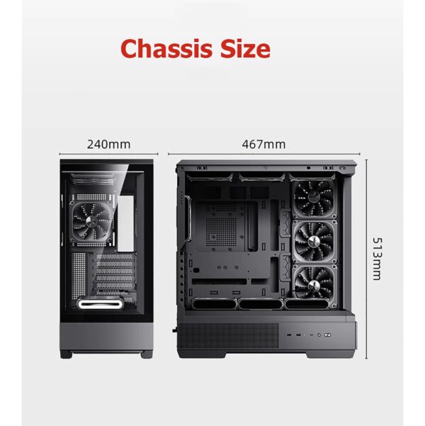 Computer Cases, Mid-Tower PC Gaming Case ATX/M-ATX/ITX - Front I/O TPYE-C Port - Tempered Glass- 10 Fan Installation Position - Water Cooling Installation Ready(E) - Image 6