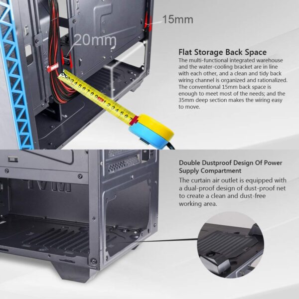 HDYD Gaming Case,Mid-Tower PC Gaming Case ATX/M-ATX/ITX - Front I/O USB 3.0 Port -Transparent Side Panels - 6 Fan Position - Water-Cooling Ready - Image 6
