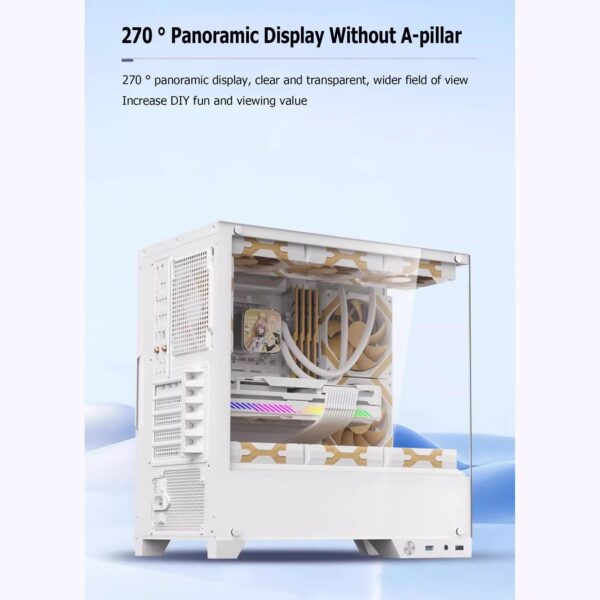 Computer Case 270° Tempered Glass Mid-Tower Case - Compatible with M-ATX/ITX Motherboard - 9 Fan Positions - Support USB 3.0 - Including Red Dual Ring Fan ﻿ ﻿(Black,9 Fans) - Image 2